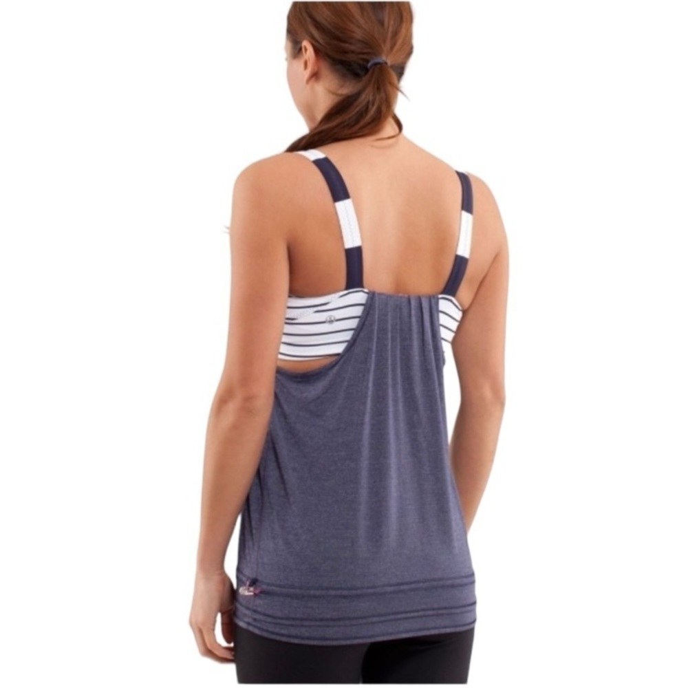 EUC Lululemon Run Back On Track Tank Deep Indigo/ Quiet Stripe White Deep Indigo